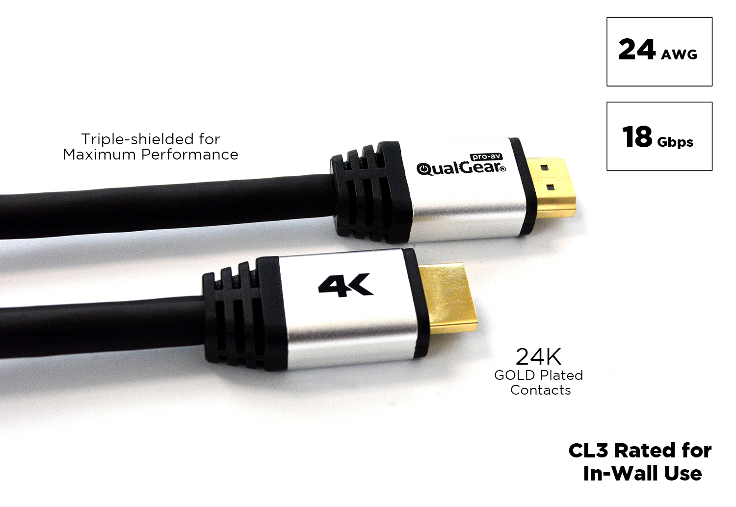Qualgear® 50 Feet HighSpeed Long HDMI 2.0 Cable with 24K Gold Plated Contacts, Supports 4K