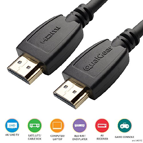 QualGear 3 Feet HDMI 2.0 cable with 24k Gold Plated Contacts, Supports 4k Ultra HD, 3D, Upto 18Gbps, Ethernet, 100% OFC and Connects Blu-ray players, Apple TV, PS4, PS3, Xbox360, Xbox one, Computers and Other HDMI-endabled devices (QG-CBL-HD20-3FT)