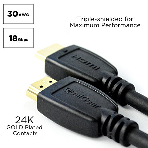 Qualgear 6 Feet High Speed HDMI 2.0 cable with 24k Gold Plated Contacts, Supports 4k Ultra HD, 3D, Upto 18Gbps, Ethernet, 100% OFC (QG-CBL-HD20-6FT)