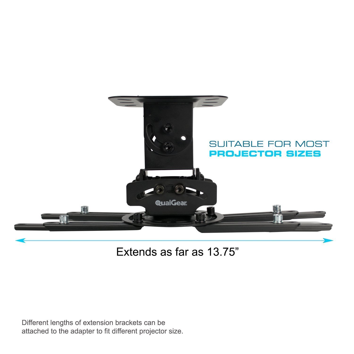 QualGear PRB-717-BLK-50FT Projector Ceiling Mount Bundle with HDMI Type A Male to Type A Male Cable, 50' Black