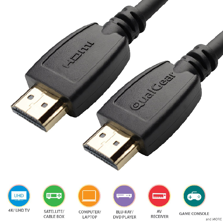 Qualgear® 10 Feet-6 Pack HDMI 2.0 cable with 24k Gold Plated Contacts, Supports 4k Ultra HD, 3D, Upto 18Gbps, Ethernet, 100% OFC (QG-CBL-HD20-10FT-6PK)
