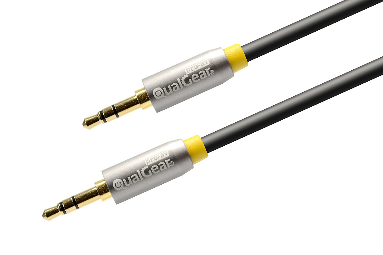 QualGear 100% OFC Copper, Gold Plated Contacts, 3.5mm Male to 3.5mm Male Premium Auxiliary Stereo Audio Cable - 3.5mm Male to 3.5mm Male - 4' Black (QG-ACBL-4FT)