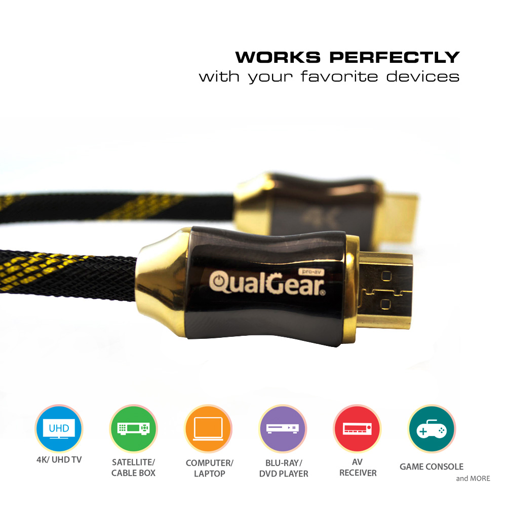 QualGear 10 Feet High Speed HDMI Premium Certified 2.0b cable with 24K Gold Plated Contacts, Supports 4K Ultra HD, 3D, 18Gbps, Audio Return Channel,100% OFC Copper, Ethernet (QG-PCBL-HD20-10FT)