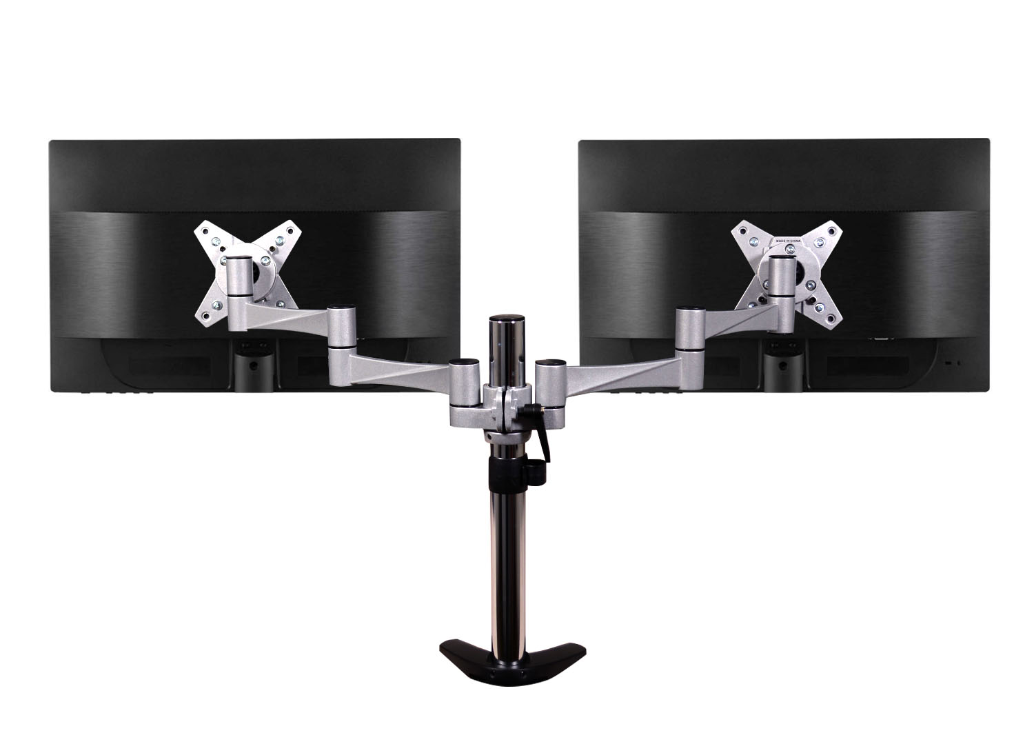 QualGear QG-DM-02-016 3 Way Articulating Dual Desk Mount for 13-27 Inches Flatpanel Monitors, Silver