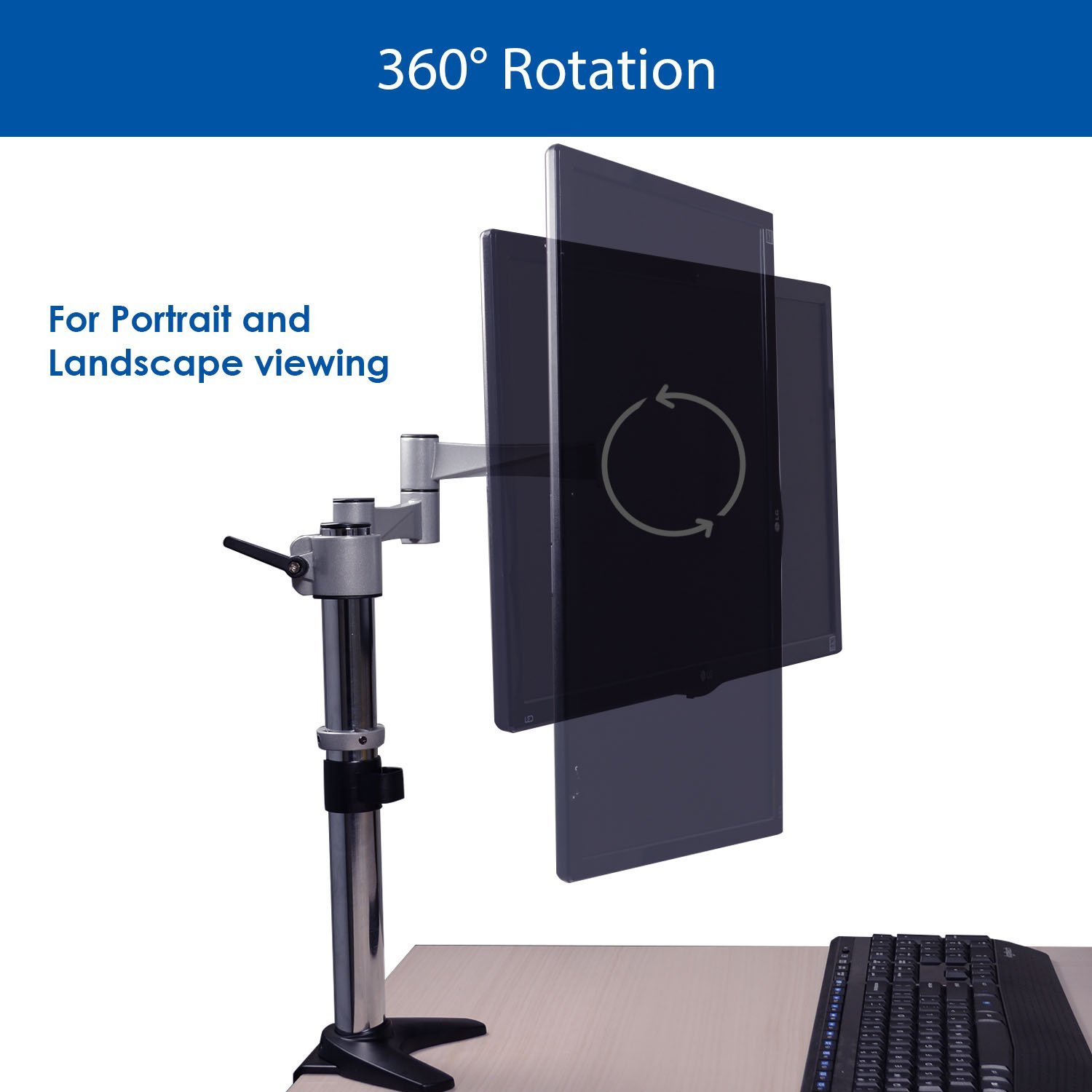 QualGear QG-DM-01-016 13-27 Inch 3-Way Articulating Single Monitor Desk Mount, Silver