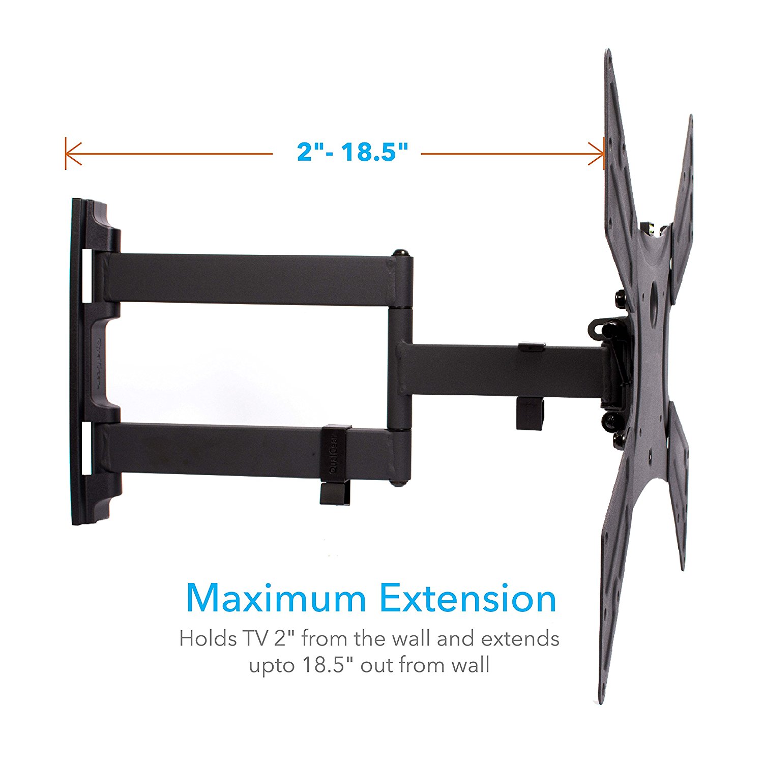 QualGear QG-TM-021-BLK Universal Ultra Slim Low Profile Articulating TV Wall Mount Kit for most 23-inch to 47-inch and some 55-inch LED TVs, w/ HDMI v2.0 Cable 6 ft