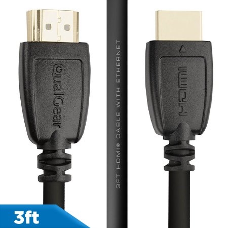 QualGear 3 Feet HDMI 2.0 cable with 24k Gold Plated Contacts, Supports 4k Ultra HD, 3D, Upto 18Gbps, Ethernet, 100% OFC and Connects Blu-ray players, Apple TV, PS4, PS3, Xbox360, Xbox one, Computers and Other HDMI-endabled devices (QG-CBL-HD20-3FT)