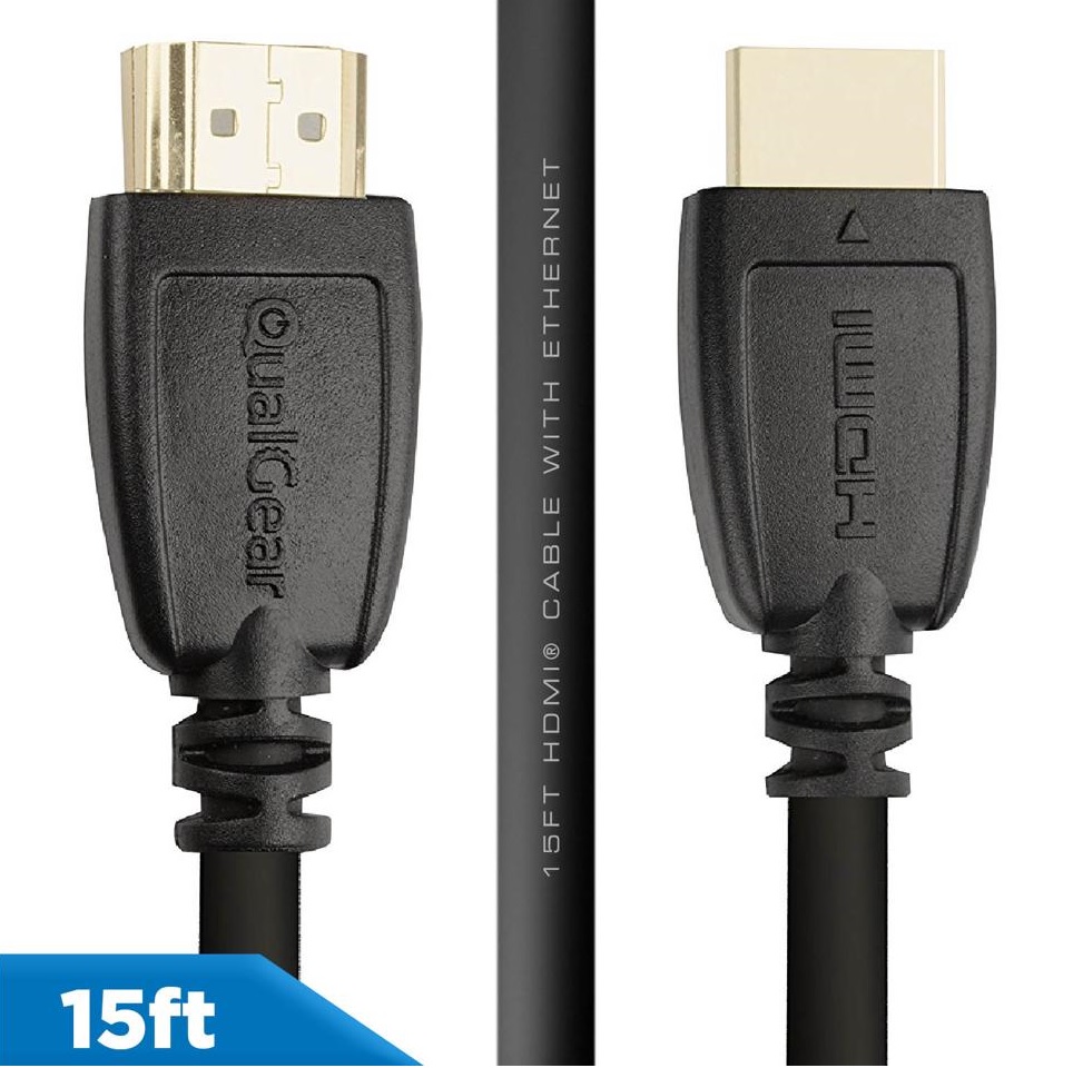 Qualgear 15 Ft High Speed HDMI 2.0 cable with 24k Gold Plated Contacts, Supports 4k Ultra HD, 3D, Upto 18Gbps, Ethernet, 100% OFC (QG-CBL-HD20-15FT)