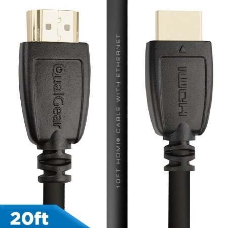 QualGear 20 Ft High Speed HDMI 2.0 cable with 24k Gold Plated Contacts, Supports 4k Ultra HD, 3D, Upto 18Gbps, Ethernet, 100% OFC (QG-CBL-HD20-20FT)