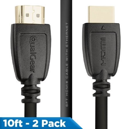 Qualgear 10 Feet-2 Pack HDMI 2.0 cable with 24k Gold Plated Contacts, Supports 4k Ultra HD, 3D, Upto 18Gbps, Ethernet, 100% OFC  (QG-CBL-HD20-10FT-2PK)