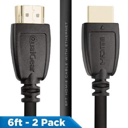 Qualgear 6 Feet-2 Pack HDMI 2.0 cable with 24k Gold Plated Contacts, Supports 4k Ultra HD, 3D, Upto 18Gbps, Ethernet, 100% OFC (QG-CBL-HD20-6FT-2PK)