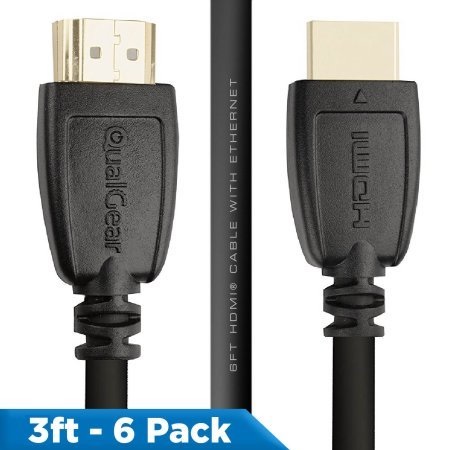 Qualgear 3 Feet-6 Pack HDMI 2.0 cable with 24k Gold Plated Contacts, Supports 4k Ultra HD, 3D, Upto 18Gbps, Ethernet, 100% OFC (QG-CBL-HD20-3FT-6PK)