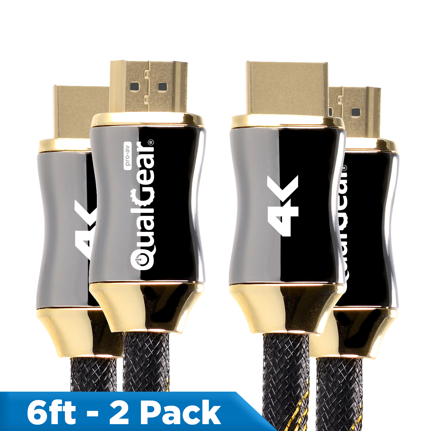 QualGear 6 Feet-2 Pack High Speed HDMI Premium Certified 2.0b cable with 24K Gold Plated Contacts, Supports 4K Ultra HD, 3D, 18Gbps, Audio Return Channel,100% OFC Copper, Ethernet (QG-PCBL-HD20-6FT-2PK)