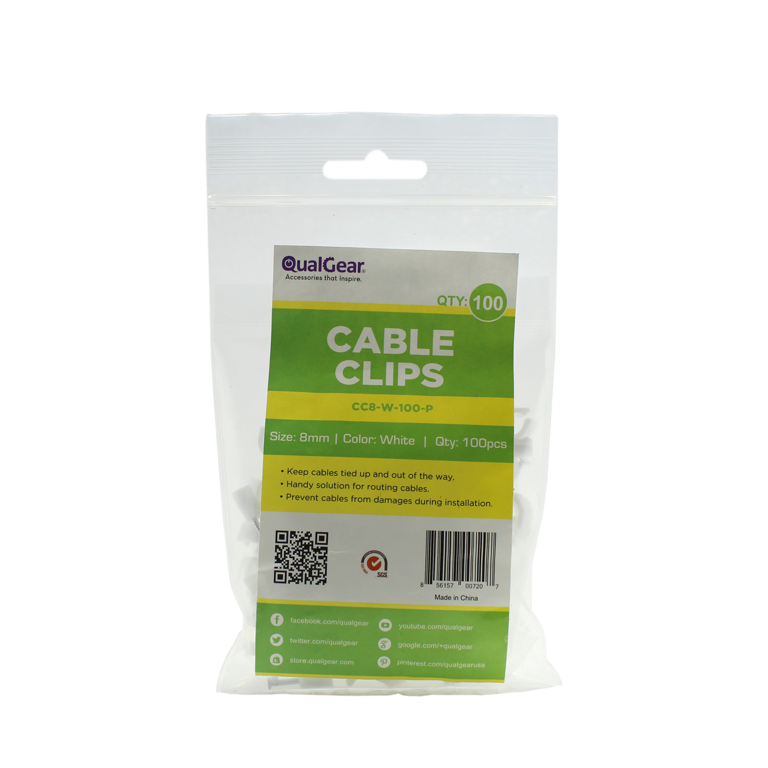 QualGear 6mm Cable Clips, Black, 100 Pack