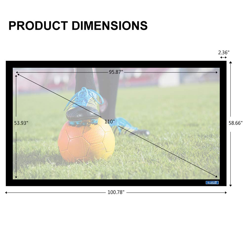 QualGear QG-PS-FF6-169-110-S 16:9 Fixed Frame Projector Screen, 110-Inch, 3D High Reflective Silver 2.5 Gain