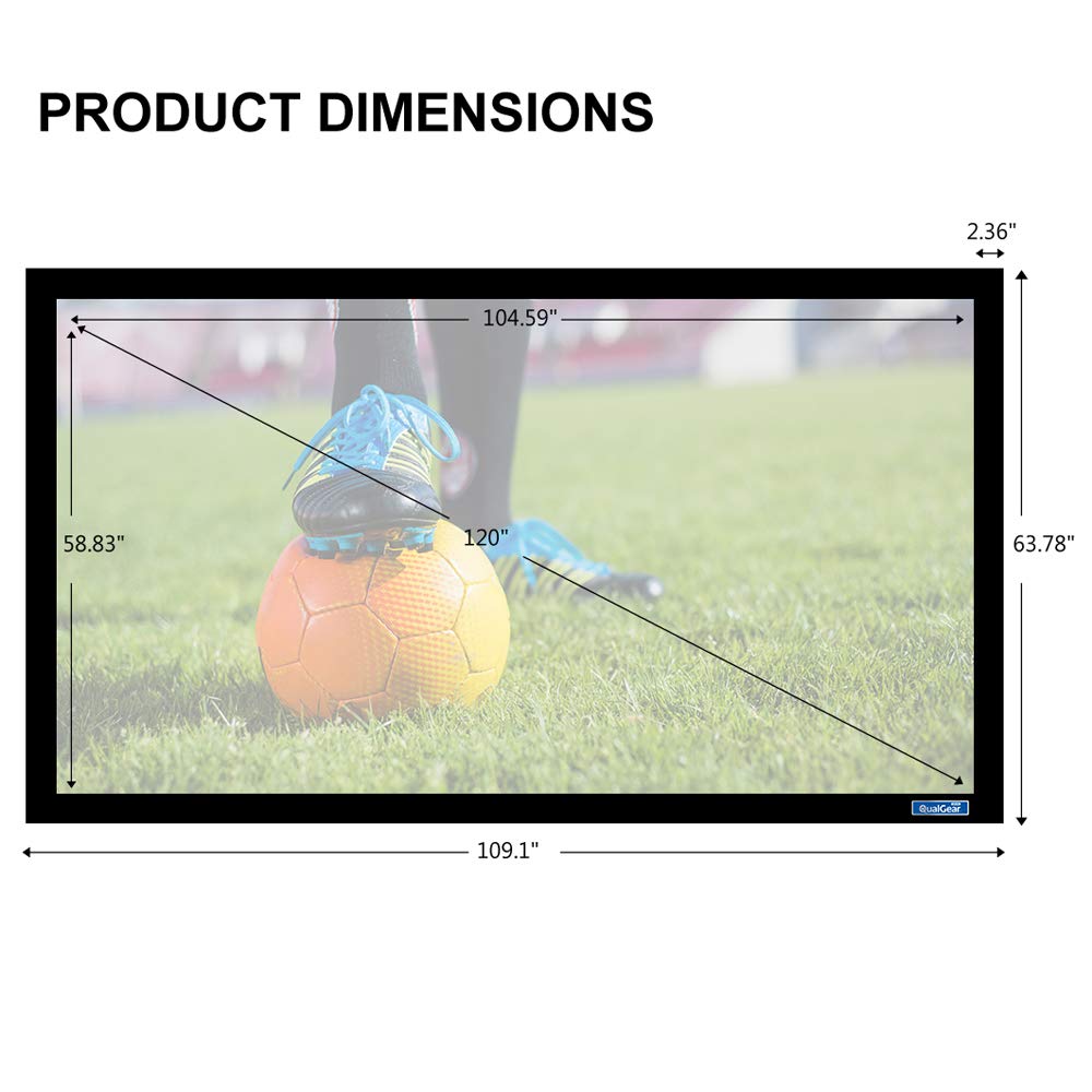 QualGear QG-PS-FF6-169-120-S 16:9 Fixed Frame Projector Screen, 120-Inch, 3D High Reflective Silver 2.5 Gain