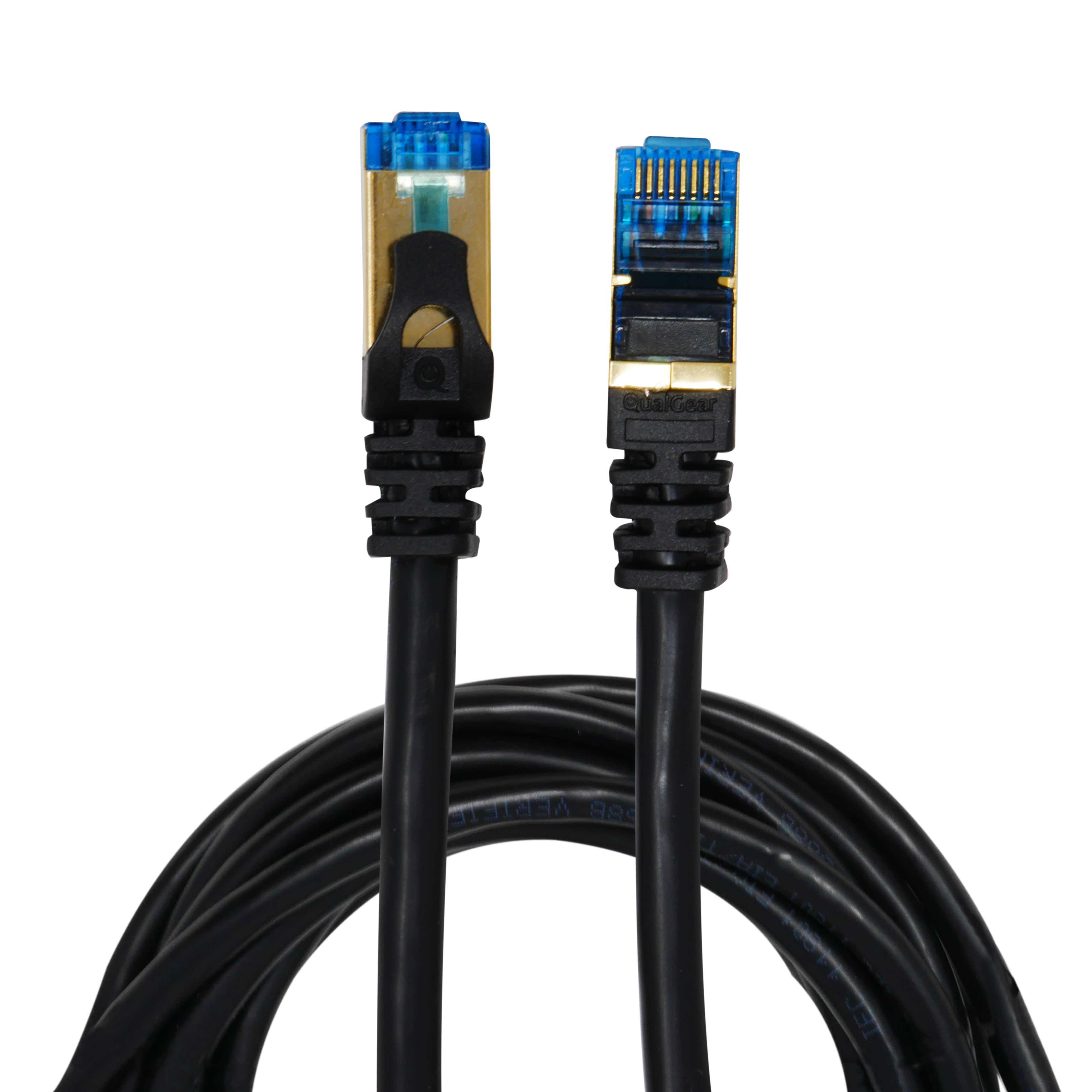 QualGear QG-CAT7R-10FT-BLK CAT 7 S/FTP Ethernet Cable Length 10 feet - 26 AWG, 10 Gbps, Gold Plated Contacts, RJ45, 99.99% OFC Copper, Color Black 
