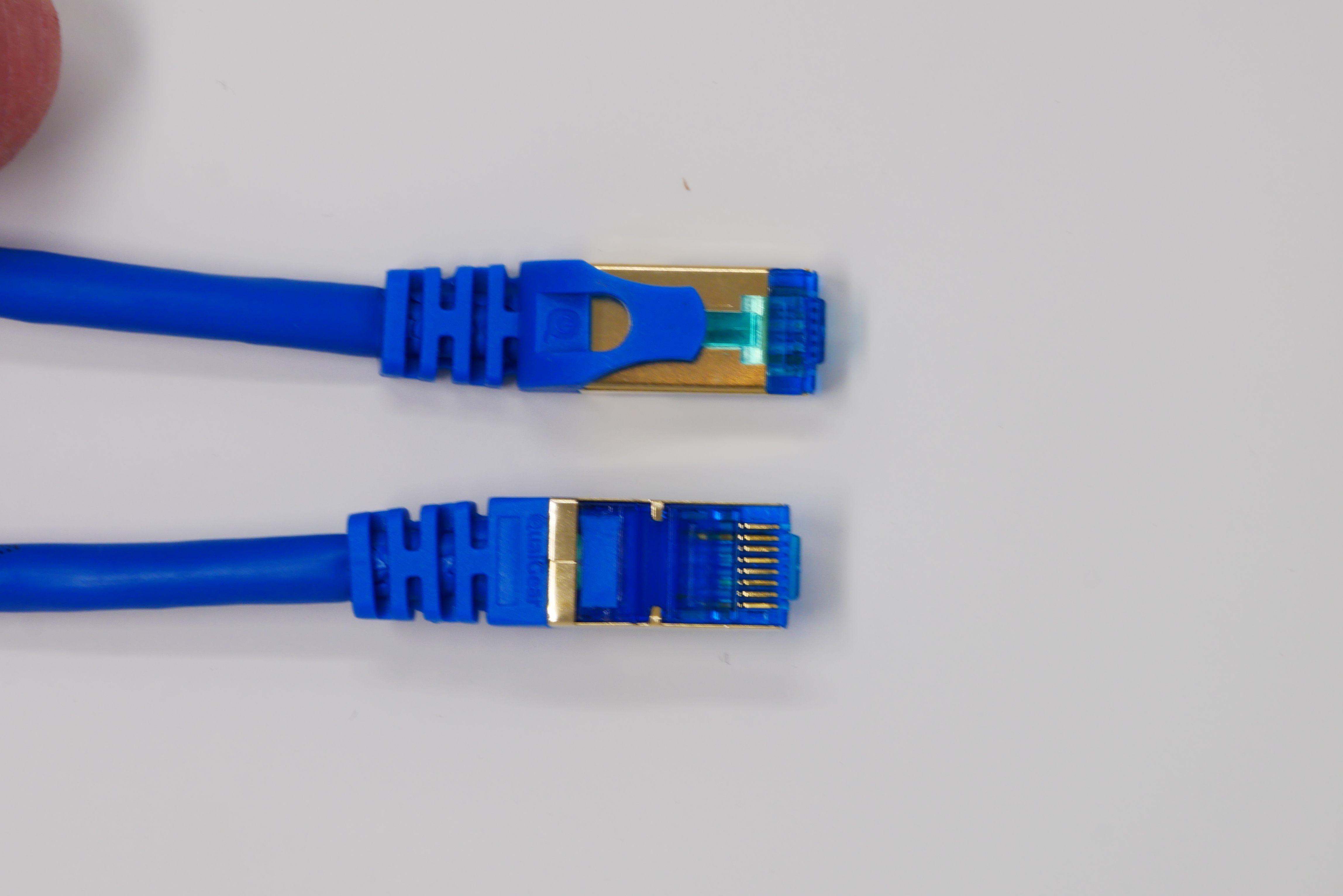 QualGear QG-CAT7R-100FT-BLU CAT 7 S/FTP Ethernet Cable Length 100 feet - 26 AWG, 10 Gbps, Gold Plated Contacts, RJ45, 99.99% OFC Copper, Color Blue 