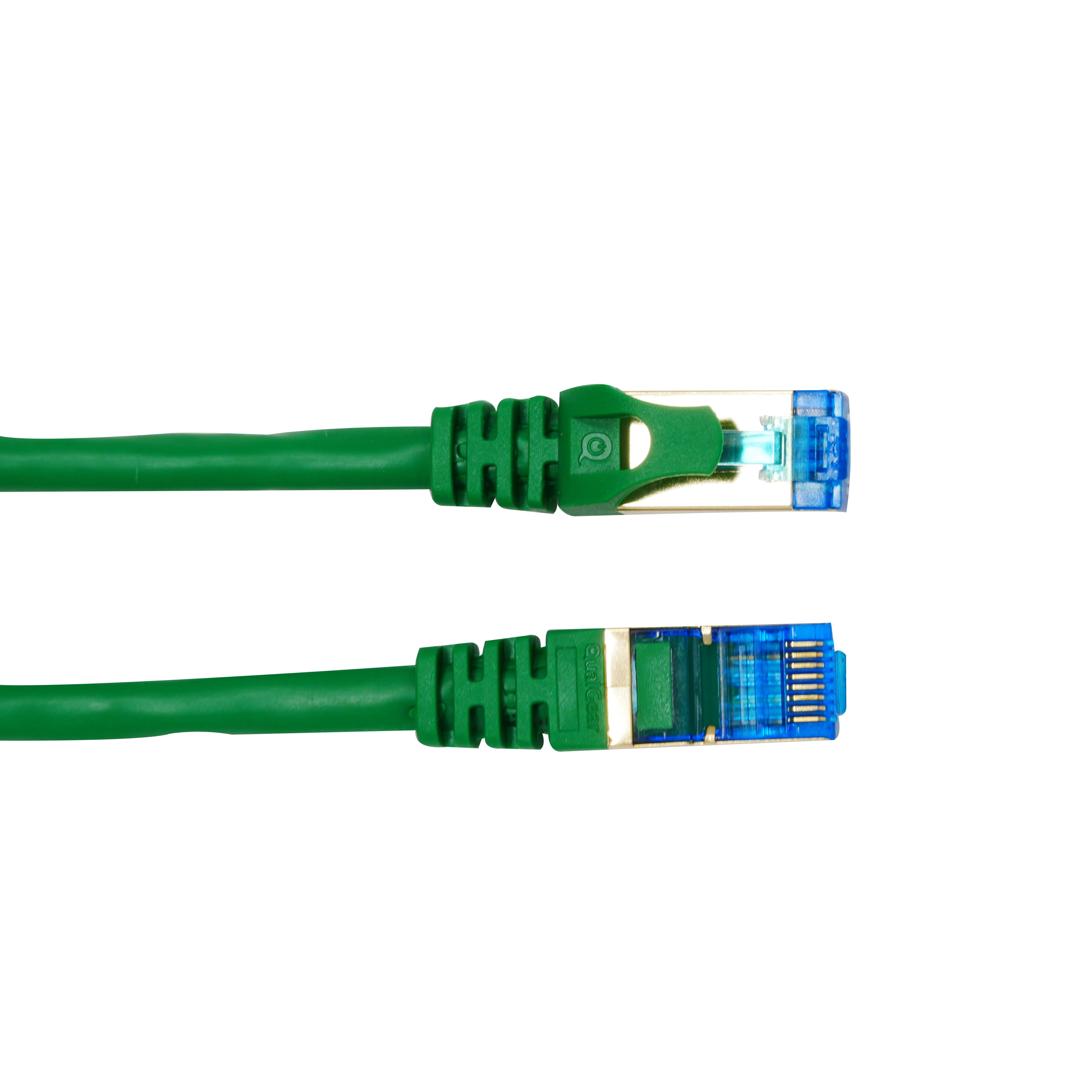QualGear QG-CAT7R-20FT-GRN CAT 7 S/FTP Ethernet Cable Length 20 feet - 26 AWG, 10 Gbps, Gold Plated Contacts, RJ45, 99.99% OFC Copper, Color Green