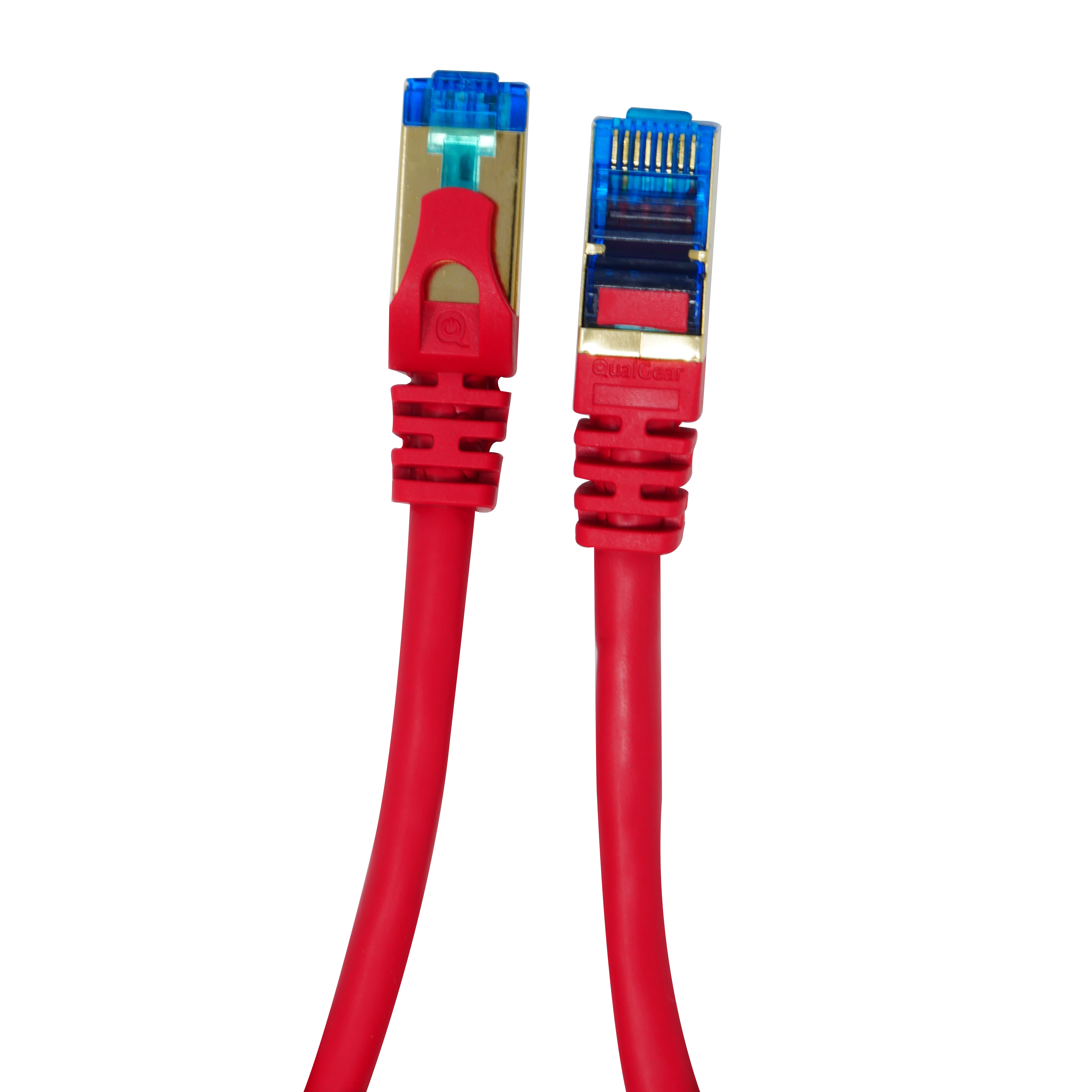 QualGear QG-CAT7R-20FT-RED CAT 7 S/FTP Ethernet Cable Length 20 feet - 26 AWG, 10 Gbps, Gold Plated Contacts, RJ45, 99.99% OFC Copper, Color Red 