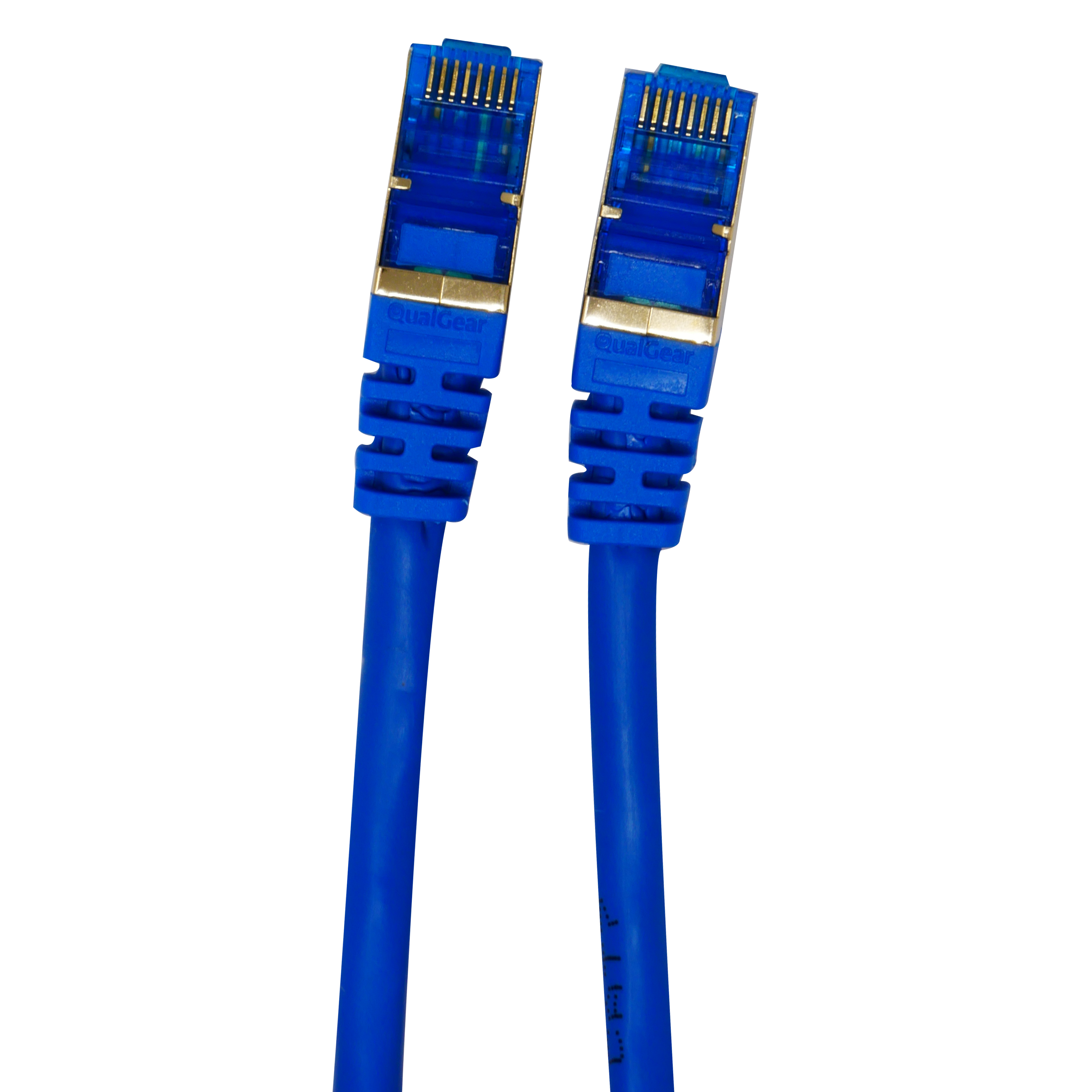 QualGear QG-CAT7R-20FT-BLU CAT 7 S/FTP Ethernet Cable Length 20 feet - 26 AWG, 10 Gbps, Gold Plated Contacts, RJ45, 99.99% OFC Copper, Color Blue 