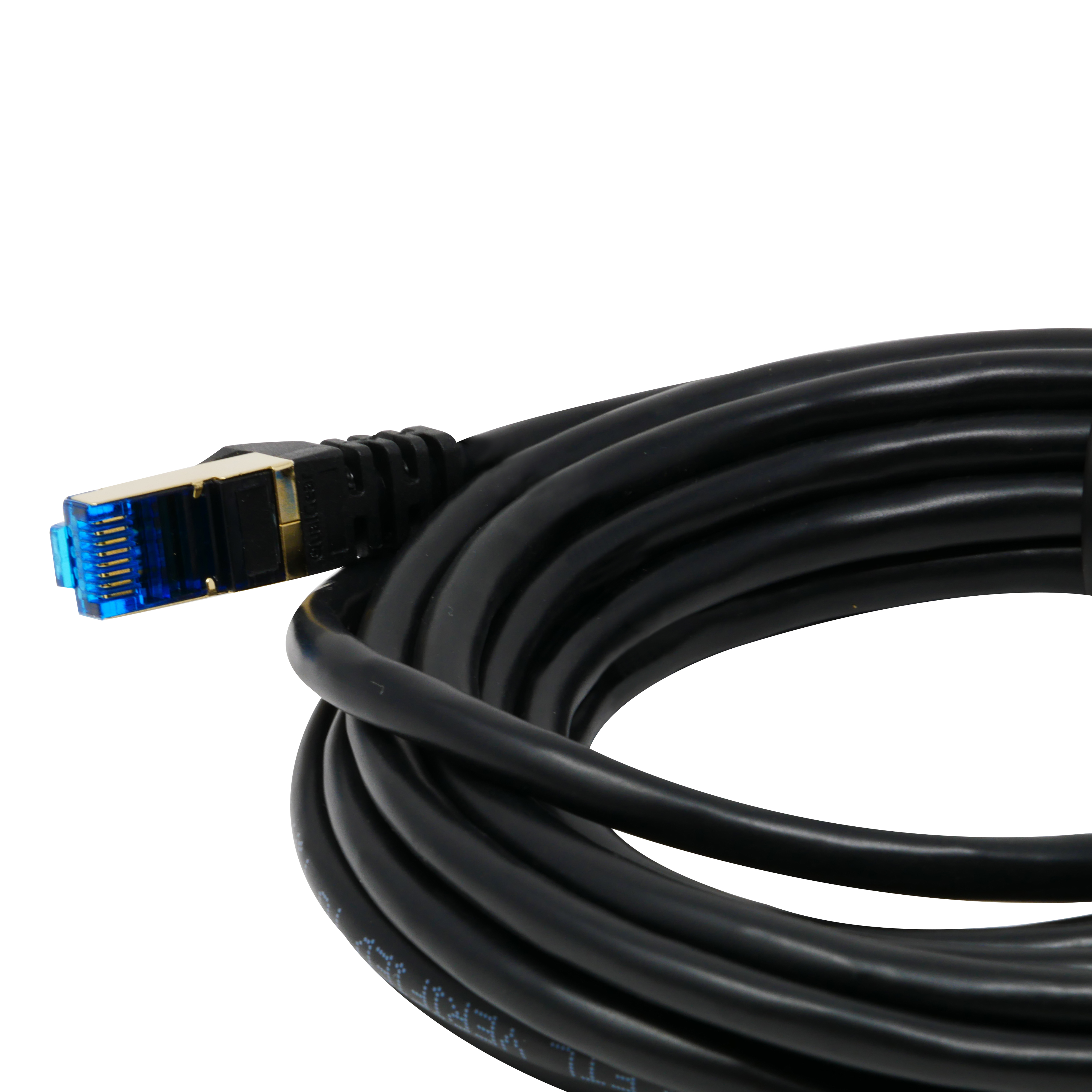 QualGear QG-CAT7R-15FT-BLK CAT 7 S/FTP Ethernet Cable Length 15 feet - 26 AWG, 10 Gbps, Gold Plated Contacts, RJ45, 99.99% OFC Copper, Color Black 