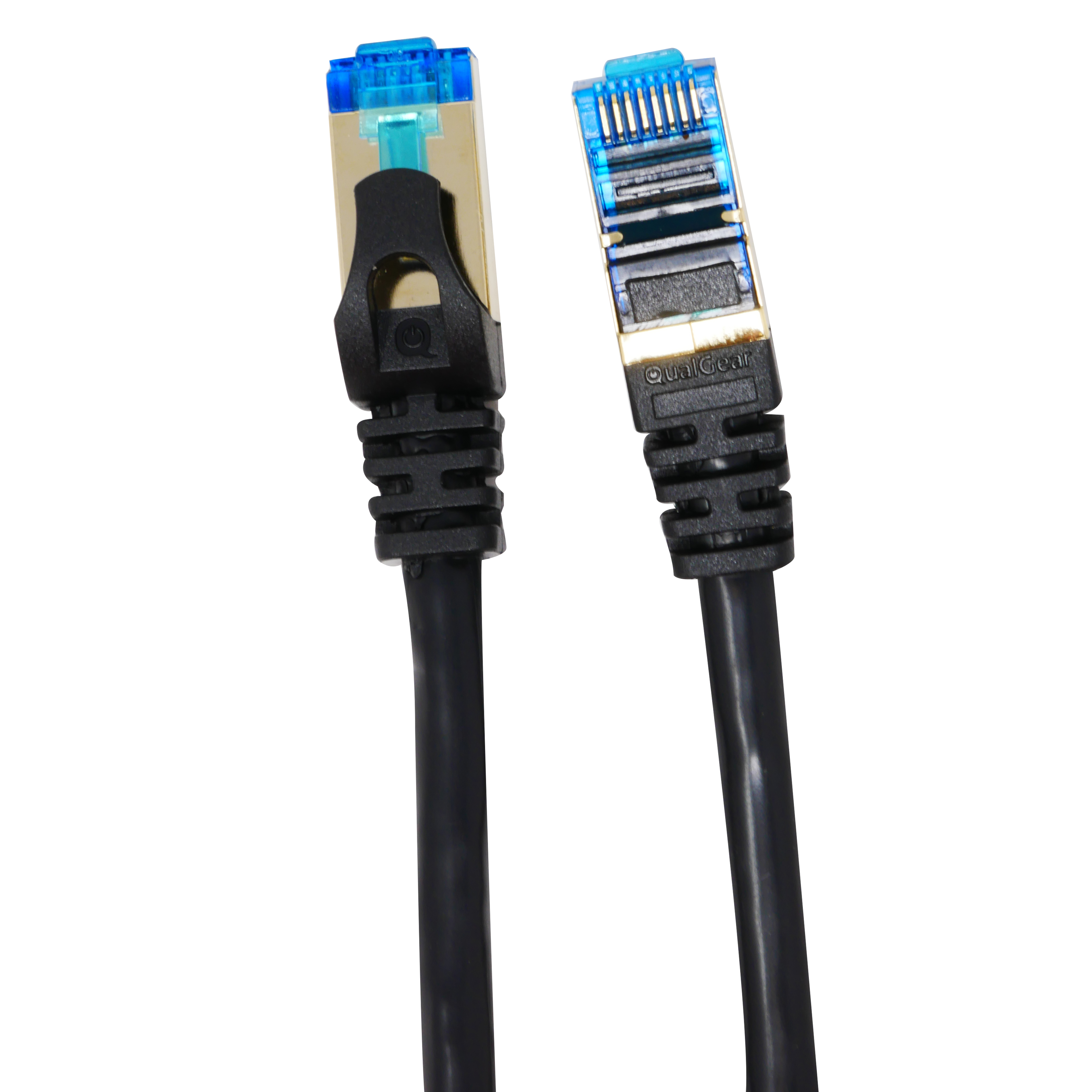 QualGear QG-CAT7R-6FT-BLK CAT 7 S/FTP Ethernet Cable Length 6 feet - 26 AWG, 10 Gbps, Gold Plated Contacts, RJ45, 99.99% OFC Copper, Color Black 