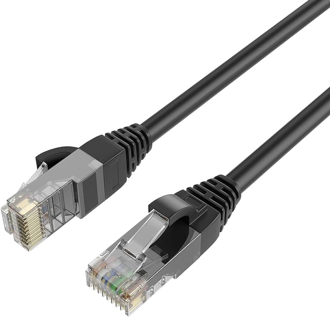 QualGear CAT 6 High Speed Internet and Ethernet Cable for Outdoors - Weatherproof, 24AWG, Up to 1 Gbps, 250MHz, Gold Plated Contacts, RJ45, CCA, Black, Outdoor
